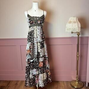 cottage garden fairy patchwork vtg tie back maxi dress lipstick babydoll floral